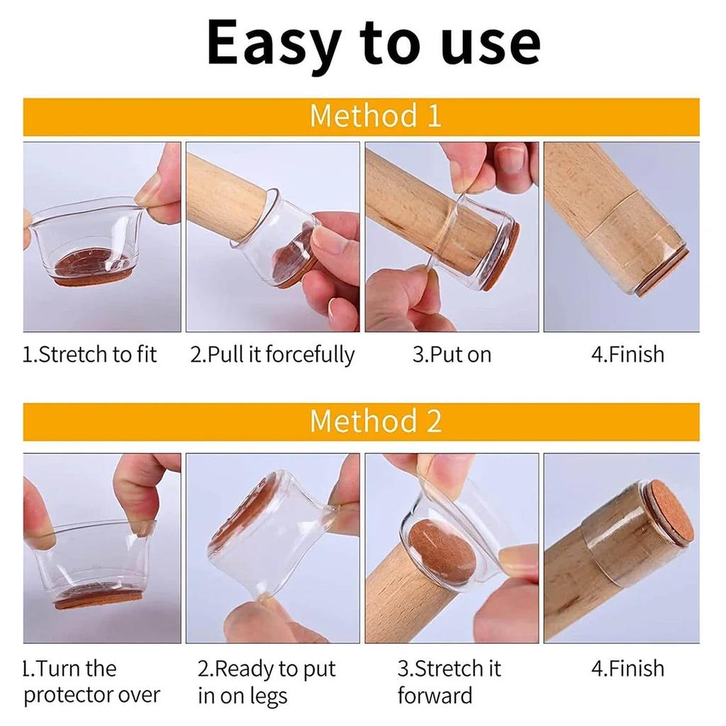 4pcs-Transparent Silicone Chair Leg Floor Protector with Wrapped Felt Bar Stool Chair Leg Furniture Leg Feet Protection Cover