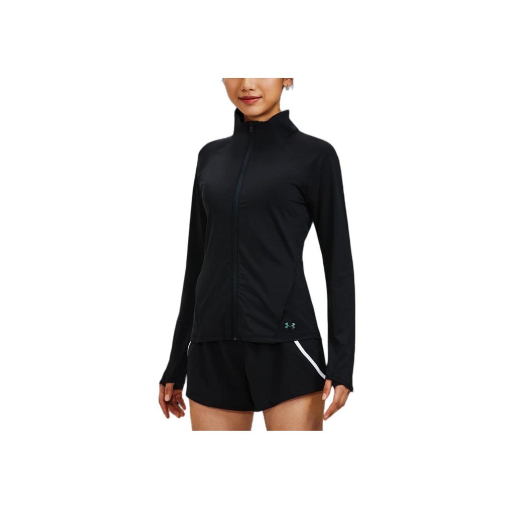 Under Armour Rush Solid Color Logo Zip-Up Sports Jacket Women Jackets Black 1379044-001