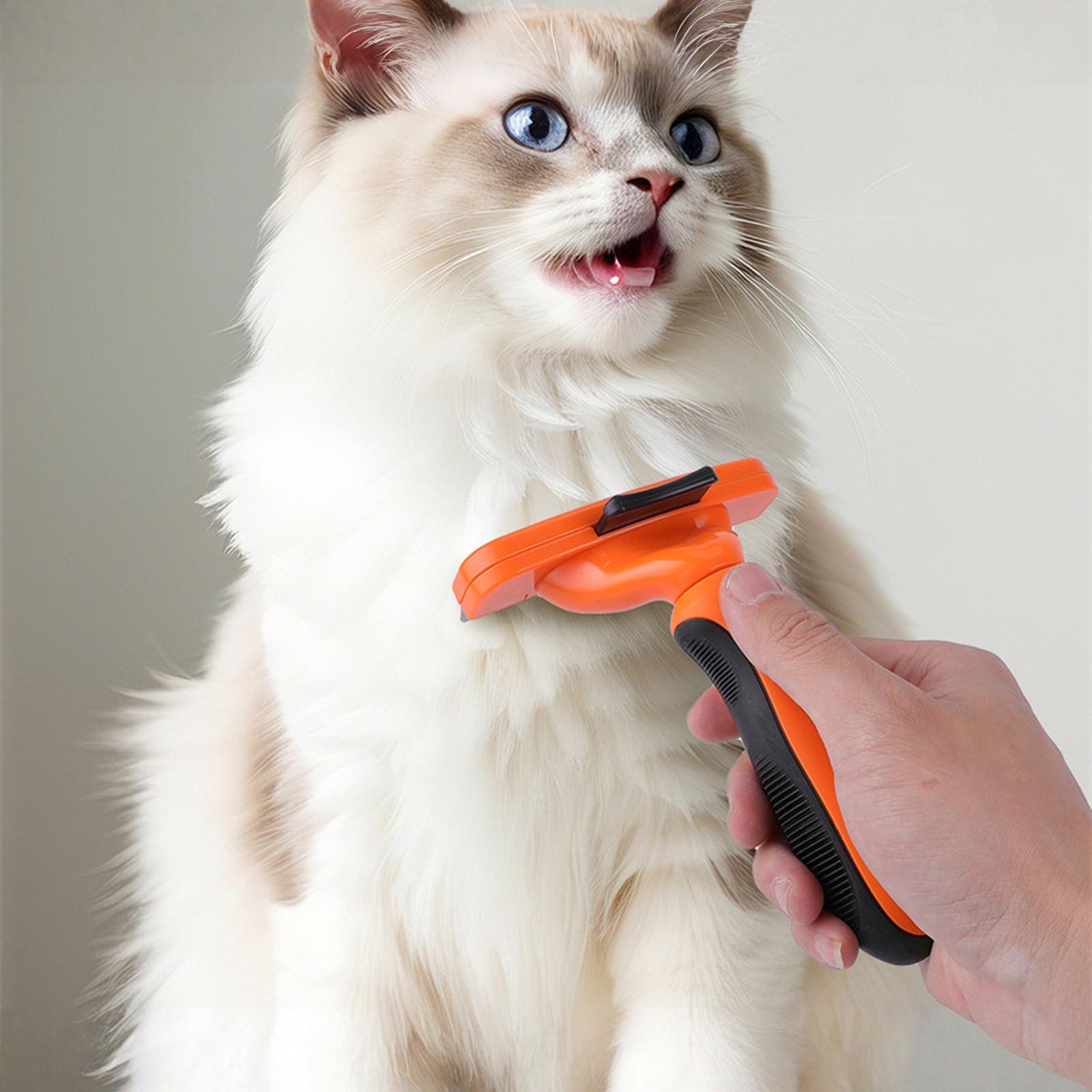 

Pet Deshedding Tool, Stainless Steel Grooming Brush with One- Hair Release, Green and Orange, Ergonomic Handle for Cats one size