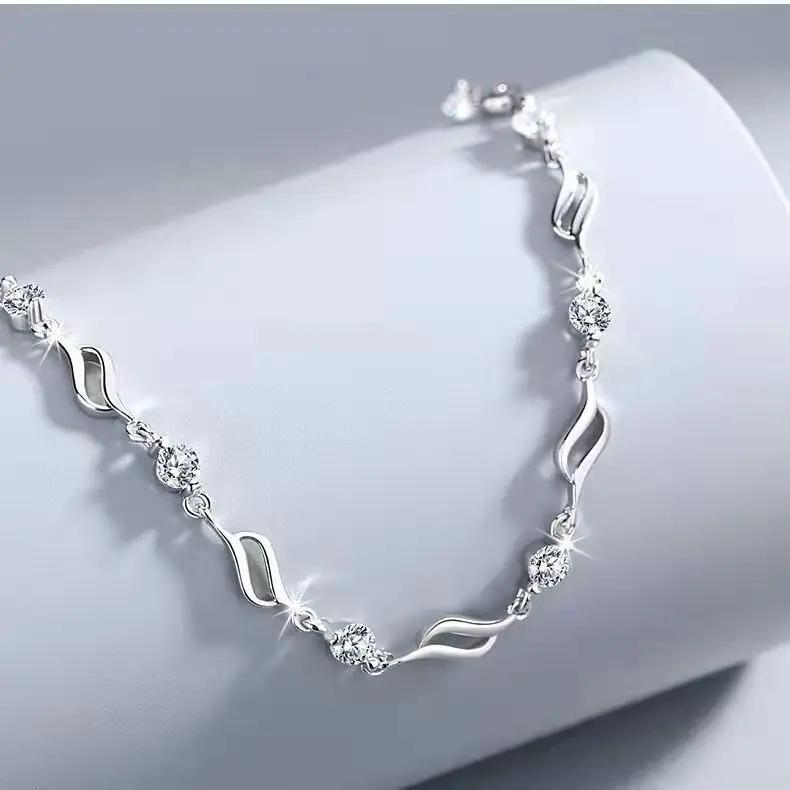 Vintage 925 Sterling Silver Zircon Bracelets For Women Fashion Korean Designer White Crystal Charm Bracelets Party Jewelry Gifts