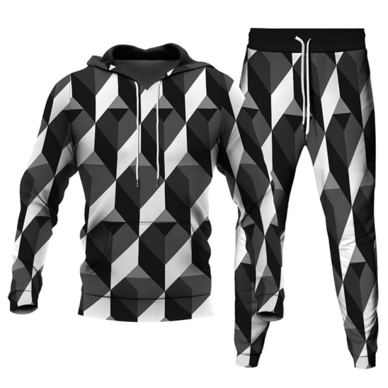 Pánské Jogging Kalhoty Mikina Patchwork Mikiny s 3D potiskem Kalhoty 2dílná sada Streetwear Běžné Teplákové Pánské Oversized S-6XL