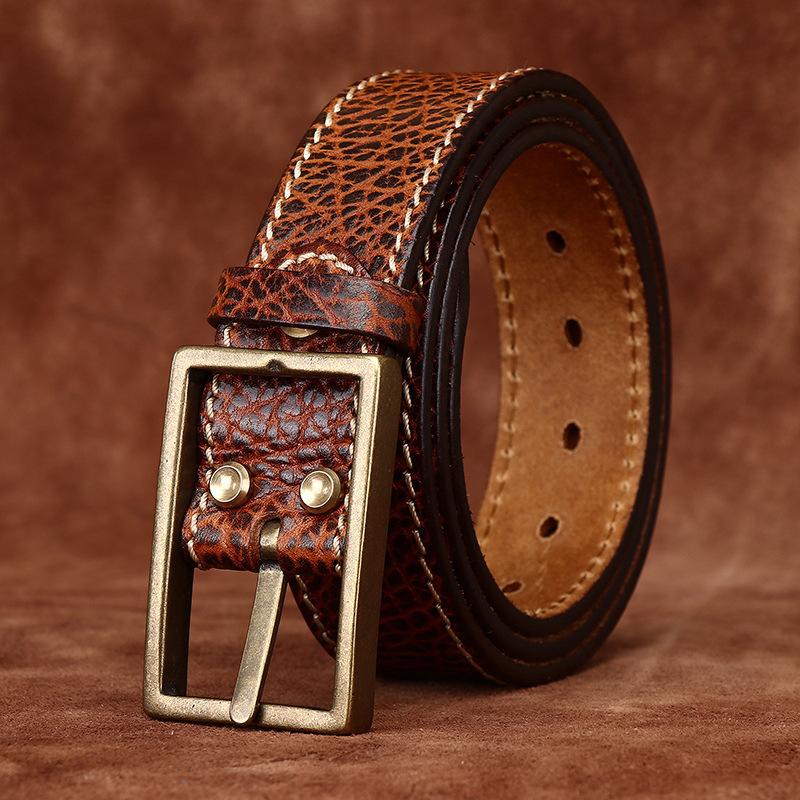 Thickened Retro Embossed Trend Versatile Leather Belt Men'S First Layer Cowhide Bison Leather Pattern Jeans Belt Men'S