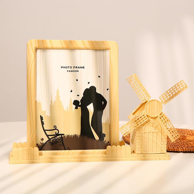 7-inch Windmill Ferris Wheel Photo Frame Desktop Pen Holder Imitation Wood Grain Home Decoration Desktop Ornaments Holiday Gifts