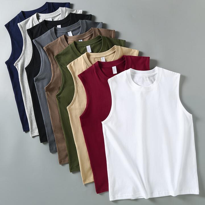 Letnie męskie bawełniane koszulki sportowe bez rękawów duże rozmiary luźna męska kamizelka z wyciętym ramieniem T-shirt oddychająca pochłania pot na co dzień