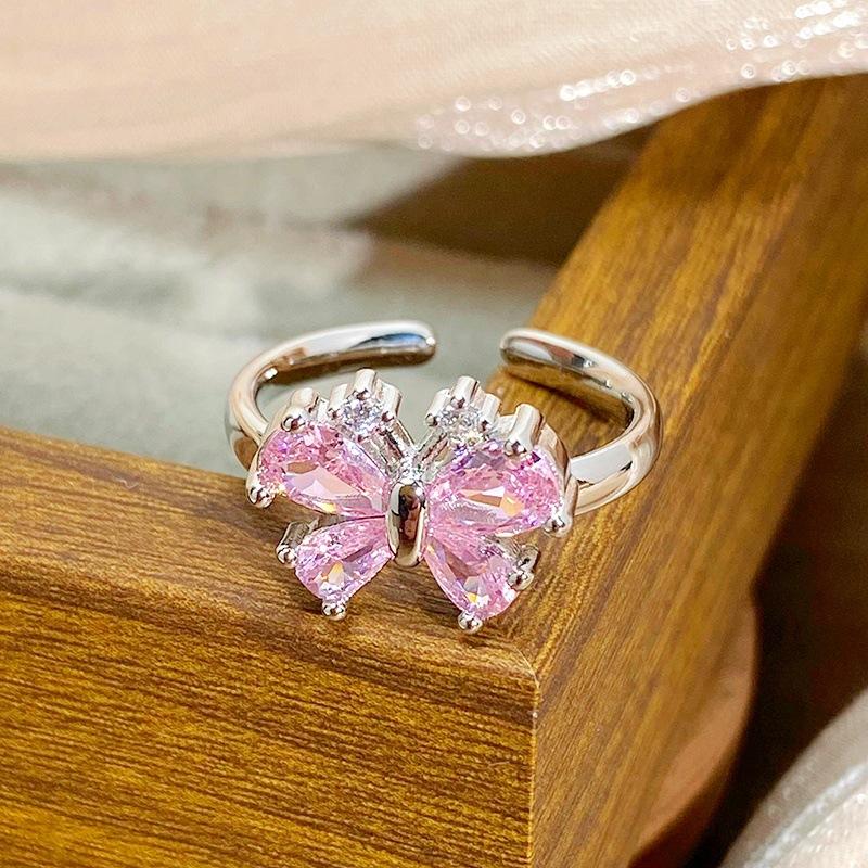 Überraschungsbox Süßer Rosa Zirkon Mädchen Herz Öffnungsring Schmetterling Stern Nische Stapelbares Tragen High-End Ring