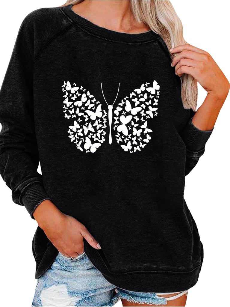 Women's Oversized Pullover Sweatshirt Butterfly Print Top Women's Spring/Fall Fashion Sweatshirt