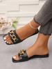 Fashion Shoes for Women 2024 Hot Sale Square Toe Women's Slippers Summer Open Toe Chain Solid Outdoor Casual Beach Large Size Slippers