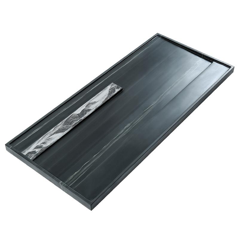 Gold Inlaid Green Sandalwood Stone Tea Tray