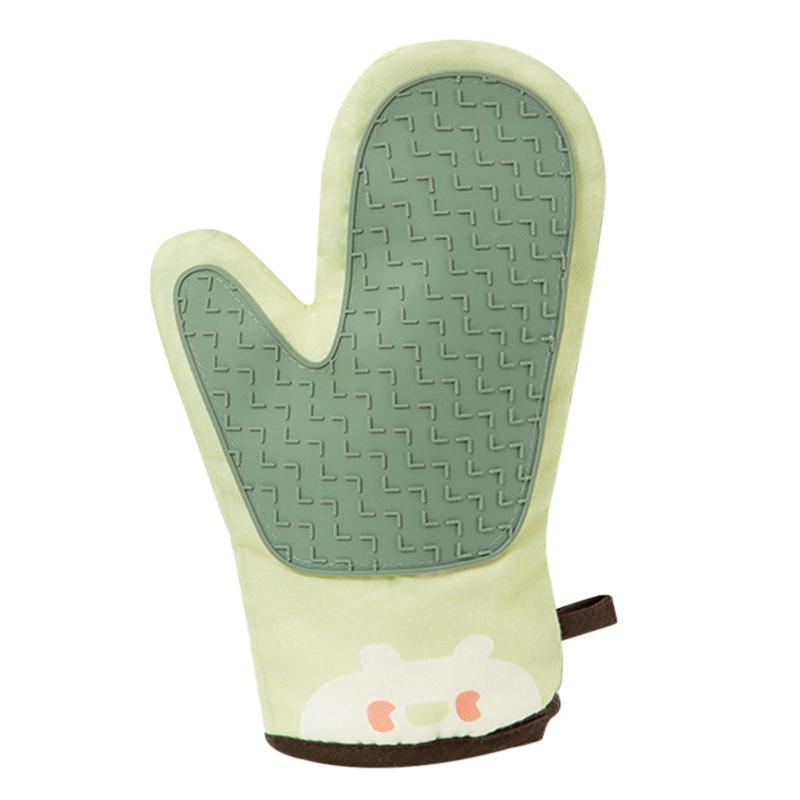 Fabric+silicone Anti-scalding  Gloves Kitchen Oven Heat Insulation Hand Protecter Green left hand #1