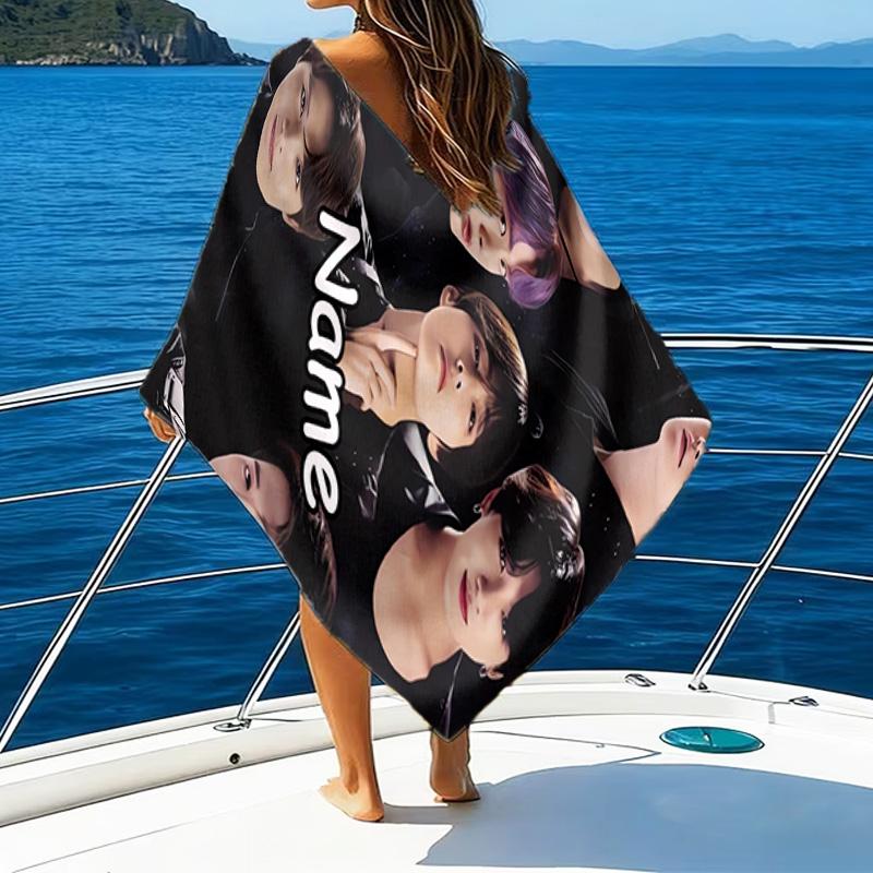 1PC Custom Name Beach Towel Kpop Group Beach Towel, Suitable for Camping, Travel, Beach Accessories, Super Absorbent, Family Gift