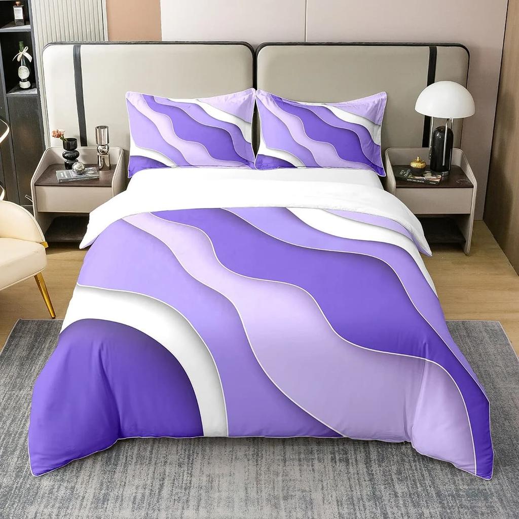 Geometrische Streifen mit Weichem Stoff Bettbezug, Wellenförmiger Farbverlauf Kinder Weicher Bettbezug, Moderne Abstrakte Kunst Einfaches Bettwäsche Set Warm