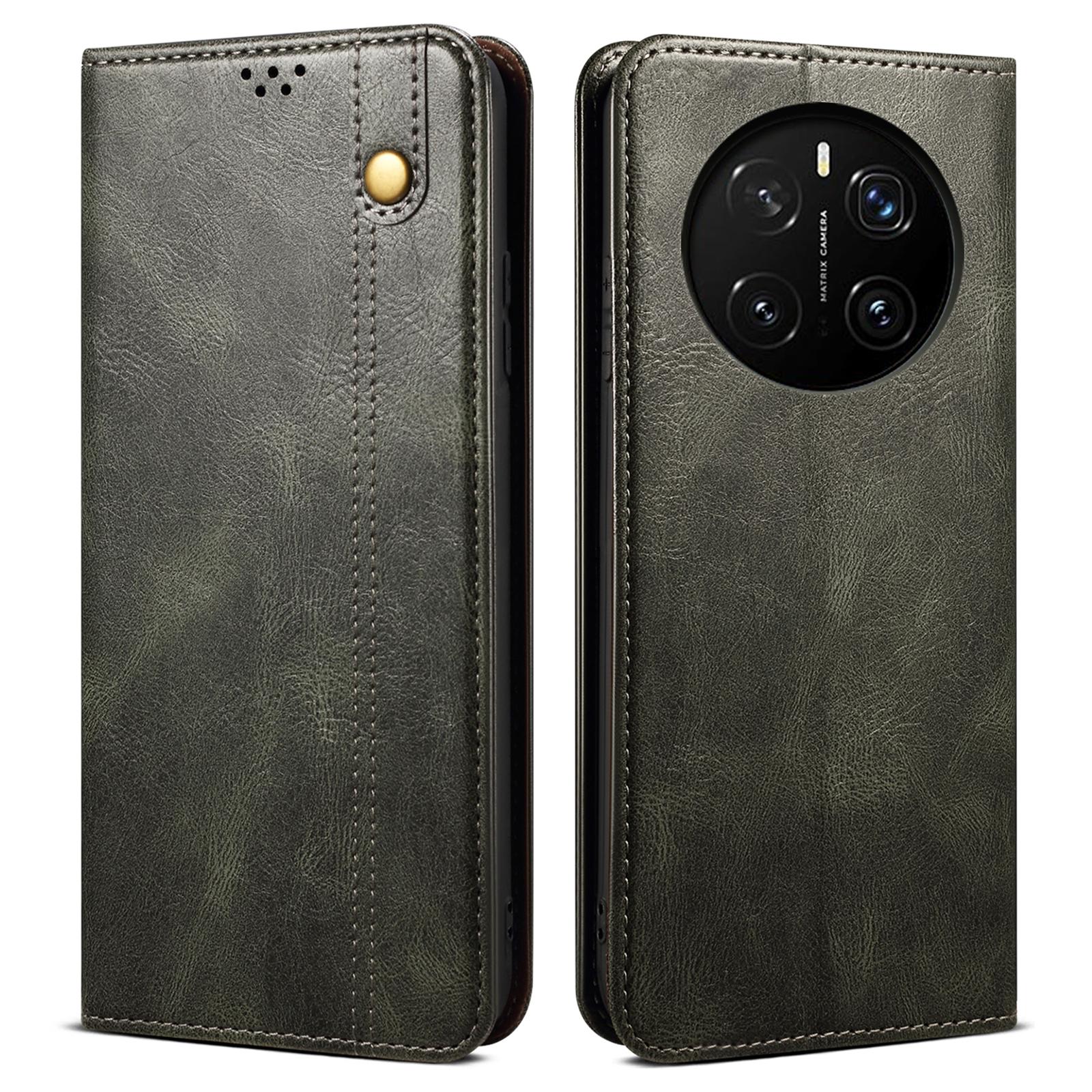 

For Honor Magic7 5G Case Crazy Horse Texture Waxy Leather Wallet Stand Phone Cover Green