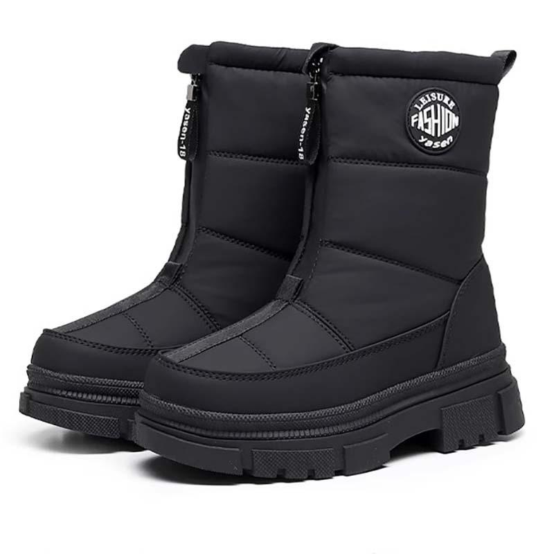 Women's Winter Fur One Padded Waterproof Fabric Cozy Side Zipper Warm Cold Lightweight Hiking Waterproof Slip Resistant Short Snow Boots