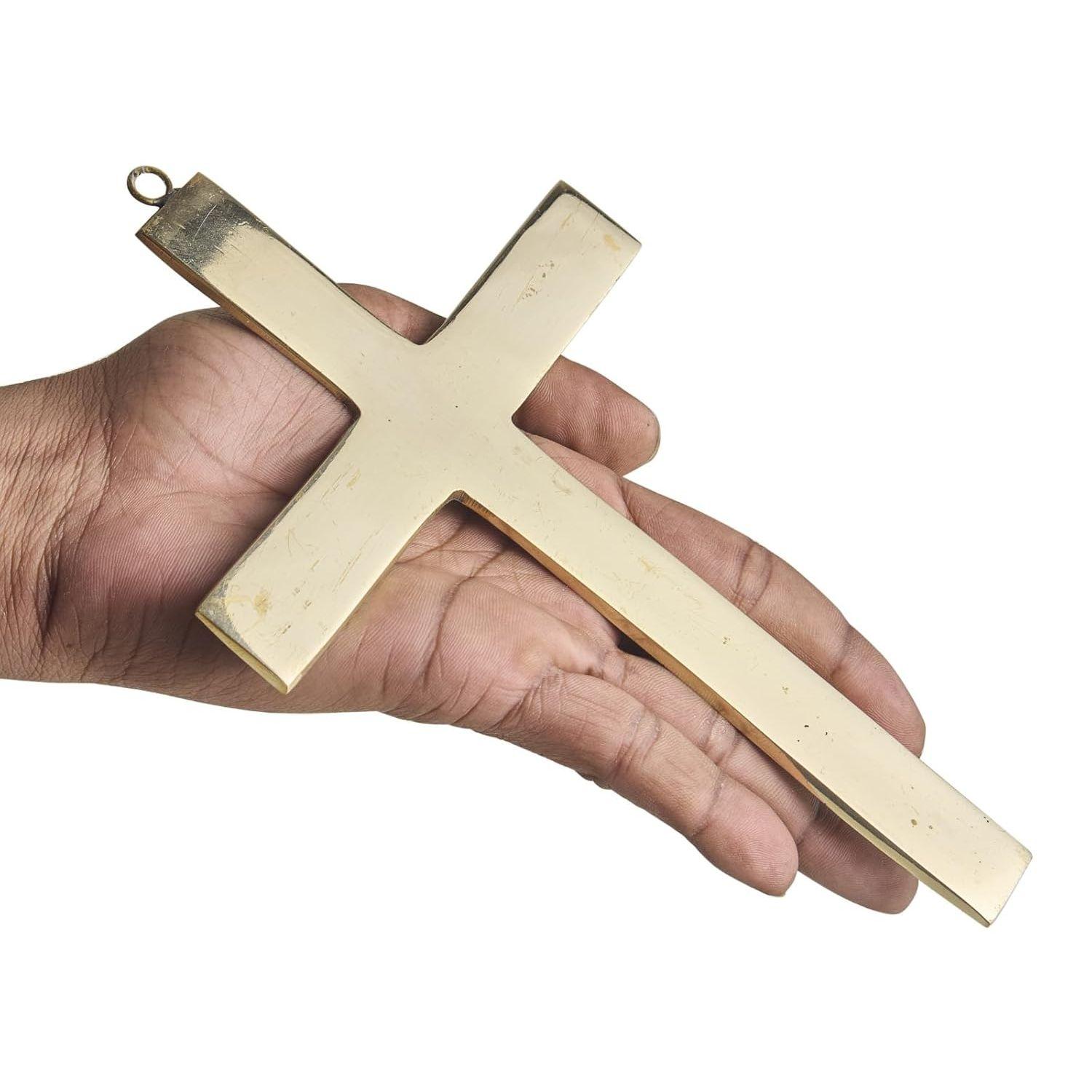 ESPLANADE Brass Jesus Christ Cross – Holy Cross, Antique Look Idol, Christian Cross for Prayer, Home Office & Pooja Room Décor
