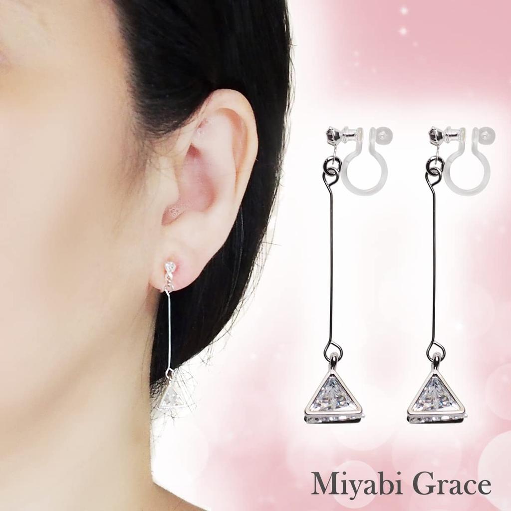 Earrings Earrings Silver CZ Earrings Popular Painless Elegant Adults Formal Triangular Cubic Zirconia Crystal Resin Earrings Miyabi Grace Miyabi Grace