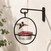 Clear Glass Bowl Bird Feeder Metal Hanging Hummingbird Feeders for Outdoors, with Red Garden Decor Lovers & Perch, Decorative Patio Deck Wild Feeding