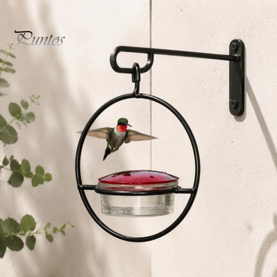Clear Glass Bowl Bird Feeder Metal Hanging Hummingbird Feeders for Outdoors, with Red Garden Decor Lovers & Perch, Decorative Patio Deck Wild Feeding