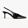 Fashion Sexy Black Pointed Toe Pumps Women Fashion Hollow Metal Decoration Brand Designer Shoes Elegant Thin Heel Slingback Dress Shoes