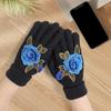 Soft Winter Gloves Embroidered Flower All Finger Gloves Knitted Gloves  Outdoor Cycling Driving