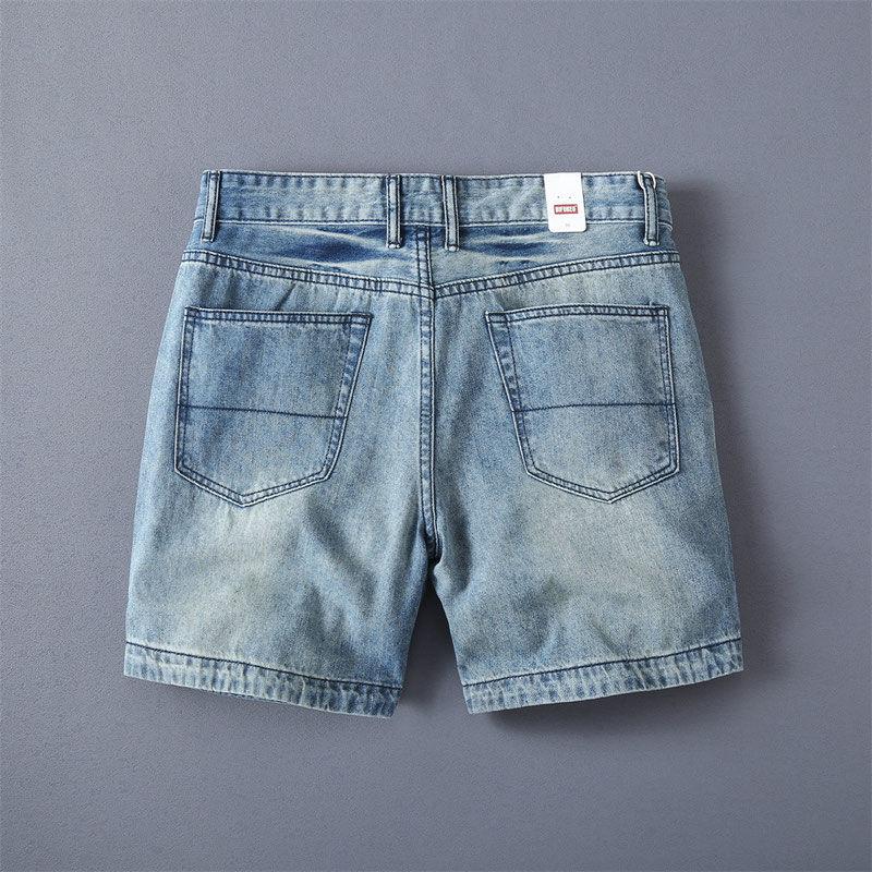 Men's Denim Shorts Vintage Style Washed Straight Fit Denim Shorts Summer Hot Trendy Korean Casual Pants for Men Short Pants
