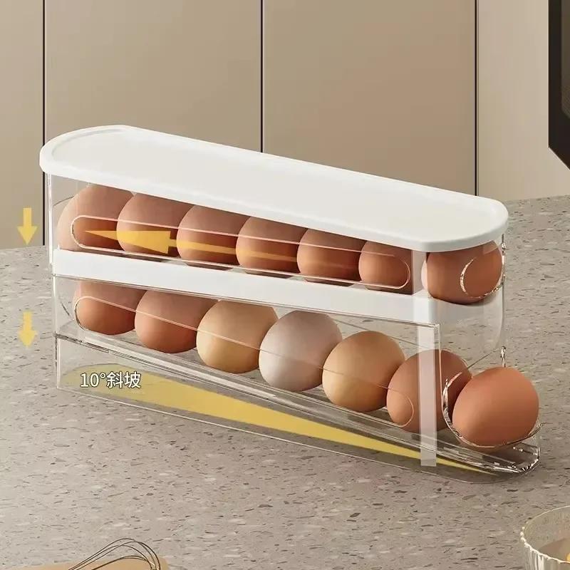 Egg Storage Box Automatic Scrolling Organizer boxes Household Large Capacity Dedicated Roll Egg Storage Rack kitchen acceesories