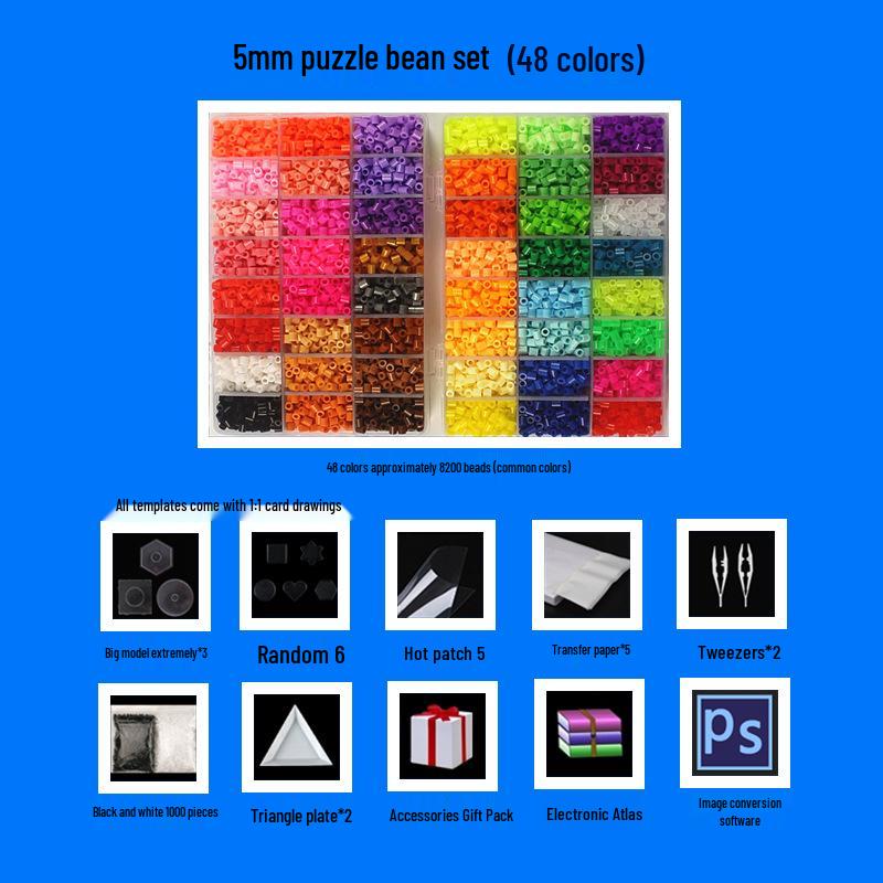 In-Stock 48-Color 5mm Perler Beads Set: Handmade Puzzle Pegboard for DIY Early Education Children's Toys