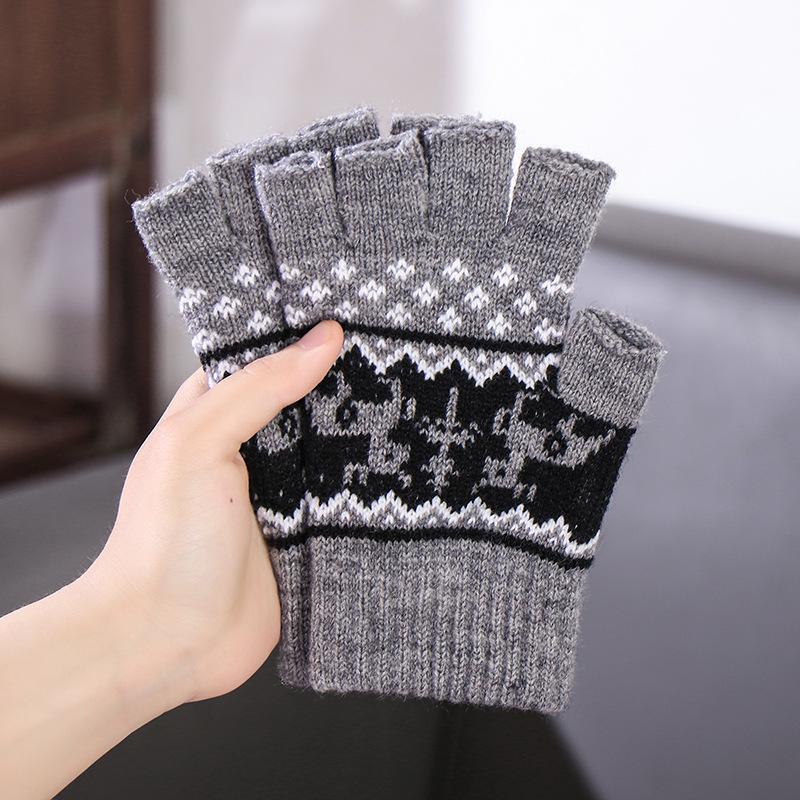 Damen Halbfinger Wollhandschuhe - Rentierdesign für Herbst/Winter, Ideal für Büro, Schreiben oder Weihnachtsfeiern