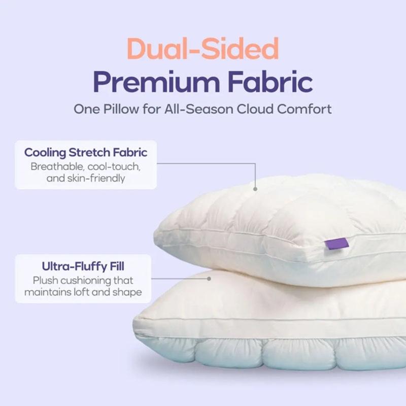 Sleeping Bed Pillow 48 x 74 cm with Quilted Square Checkered and Fiber Fill for Adult Guest Room and Bedroom Bedding
