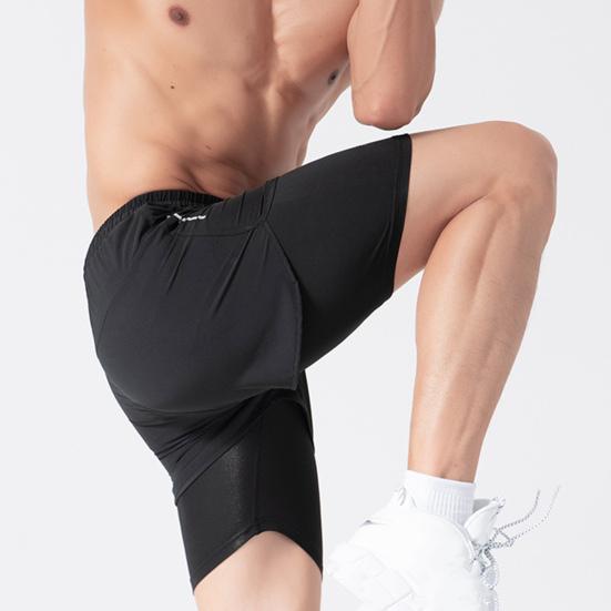 Men Beach Shorts Loose Double Layers Quick Dry Conservative Breathable Swimming Elastic Waist Plus Size Solid Color Swimming Trunks Water Sports
