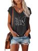 Women Fashion V Collar Short Sleeve Top Summer Casual Print T-shirt