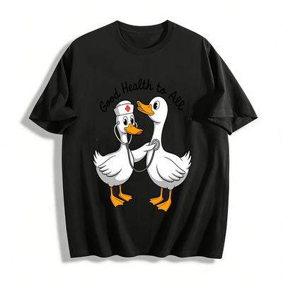 Cute Duck Medical Themed Casual T-Shirt Wishing You Good Health Pure Cotton T-shirt