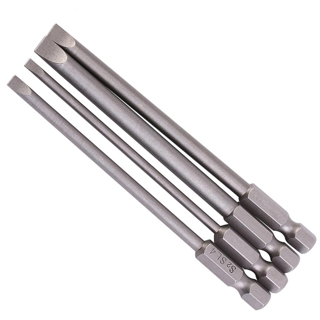 4 Stück 100mm S2 legierter Stahl 14" Sechskantschaft 3mm6mm Magnetische Schlitzschraubendreher-Bits