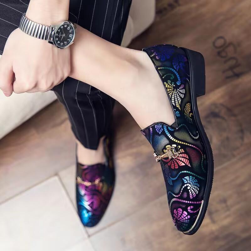 Luxury Fashion Printed Embroidery Suede Flats Shoes British Style Oxfords Man Party Wedding Dress Formal Prom Loafers Footwear