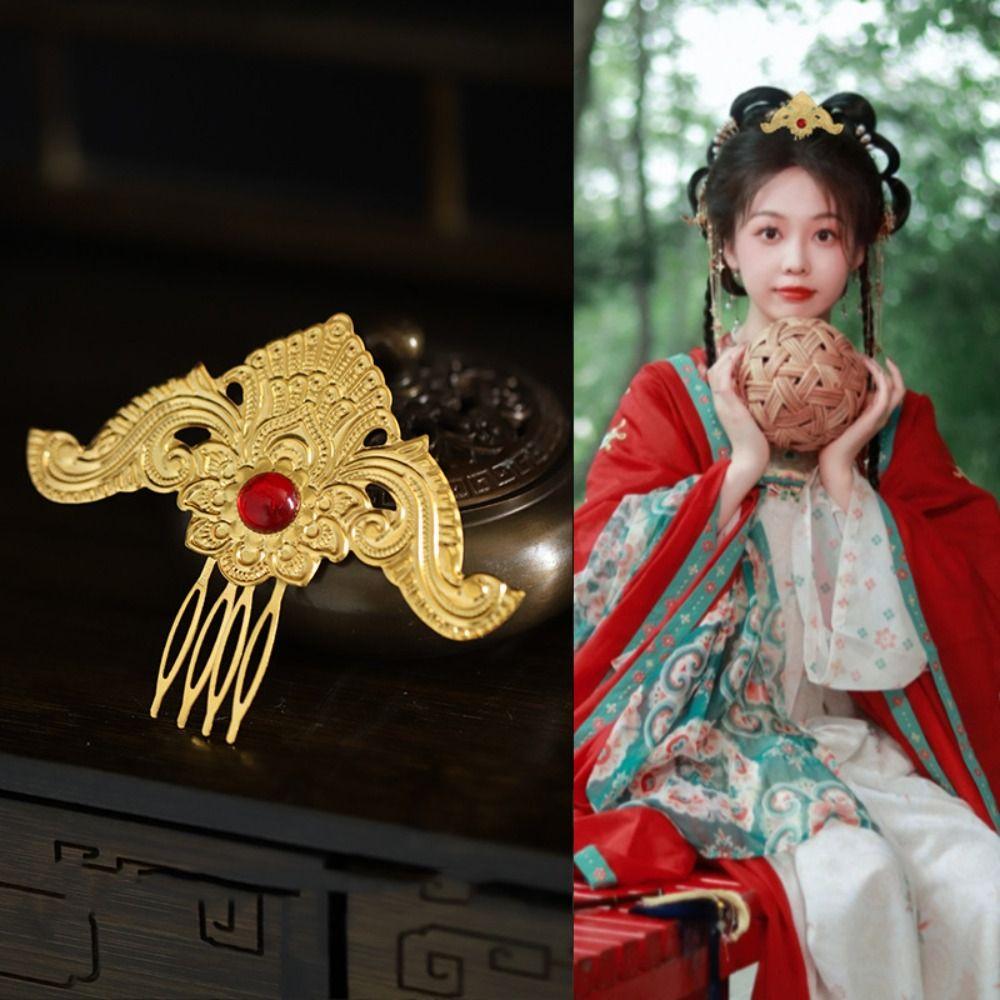 Gold Chinese Style Hairpin Floral Women Hair Stick Hair Accessories Hanfu Hair Comb Girl