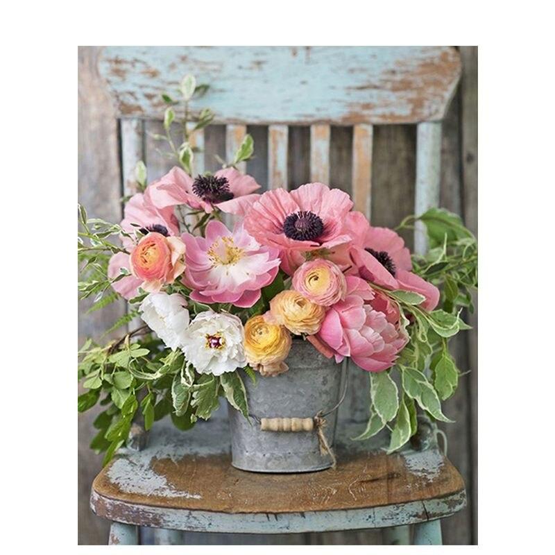 DIY Full Round Diamond Painting Flower Chair Picture Of Rhinestone  Embroidery Cross Stitch Home Decor