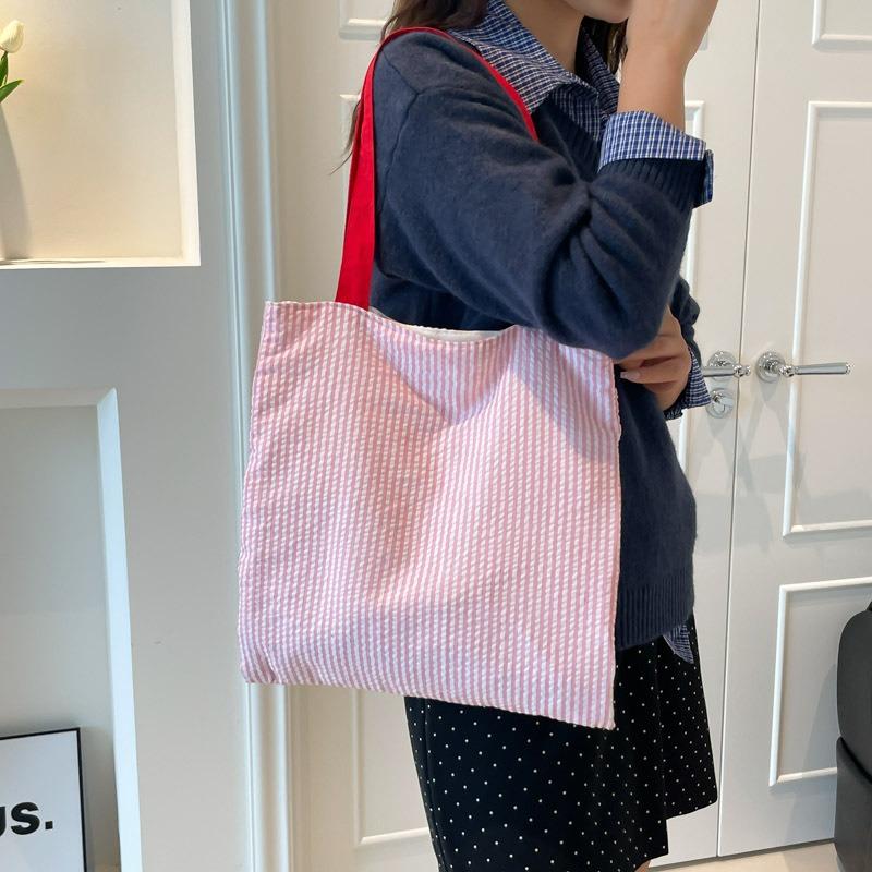 Plaid Cloth Bag Shoulder Cloth Bag Striped New Women's Bag Versatile Black and White Tote Bag Double Bag