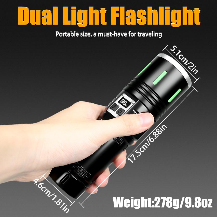 1000Lumens High Power LED Flashlight USB Rechargeable Tactical Light Built-in Battery Outdoor Camping Zoom Handheld Torch