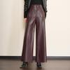 Chic Women's High-Waisted Lambskin Wide-Leg Pants - 2025 Autumn/Winter Slimming Casual Fit