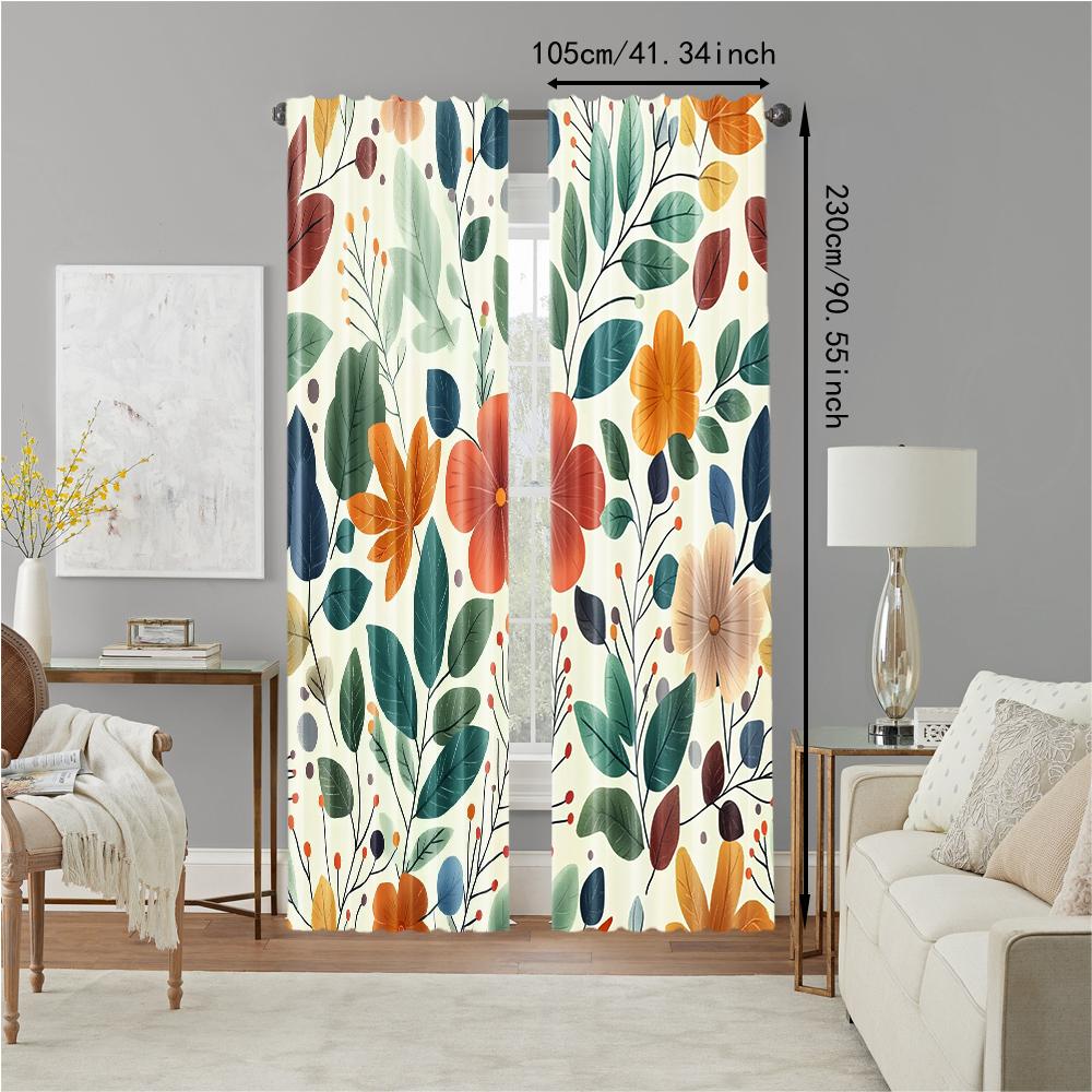 2 Pcs   Versatile Polyester Transparent Curtains for Home Decoration Boho Retro Leaf for Use In Bedrooms and Living Rooms