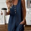 Button-Down-Overall vorne mit Taschen, lässiger, einfarbiger, ärmelloser Sommer-Overall