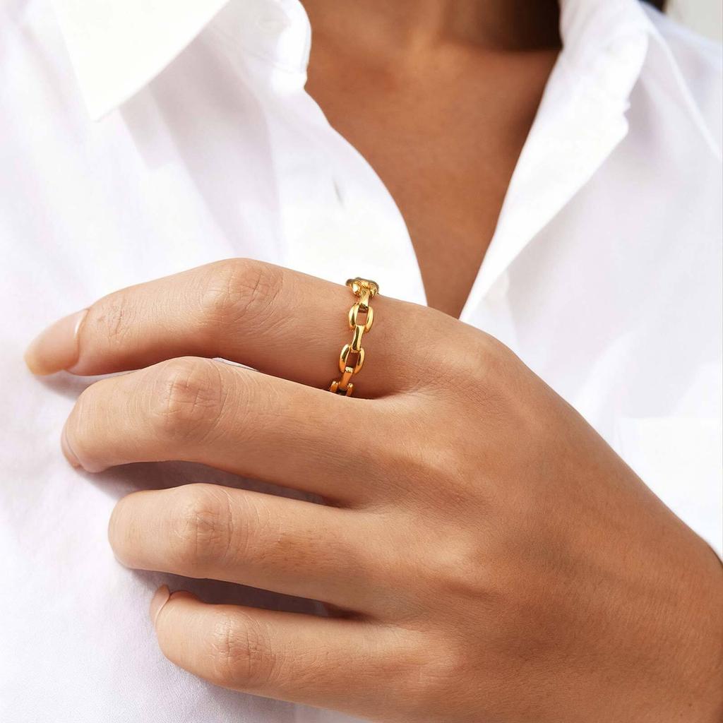 Minimalist Cuff Link Ring for Women, Non Tarnish Gold plated Ring, Waterproof Stackable Finger Accessories