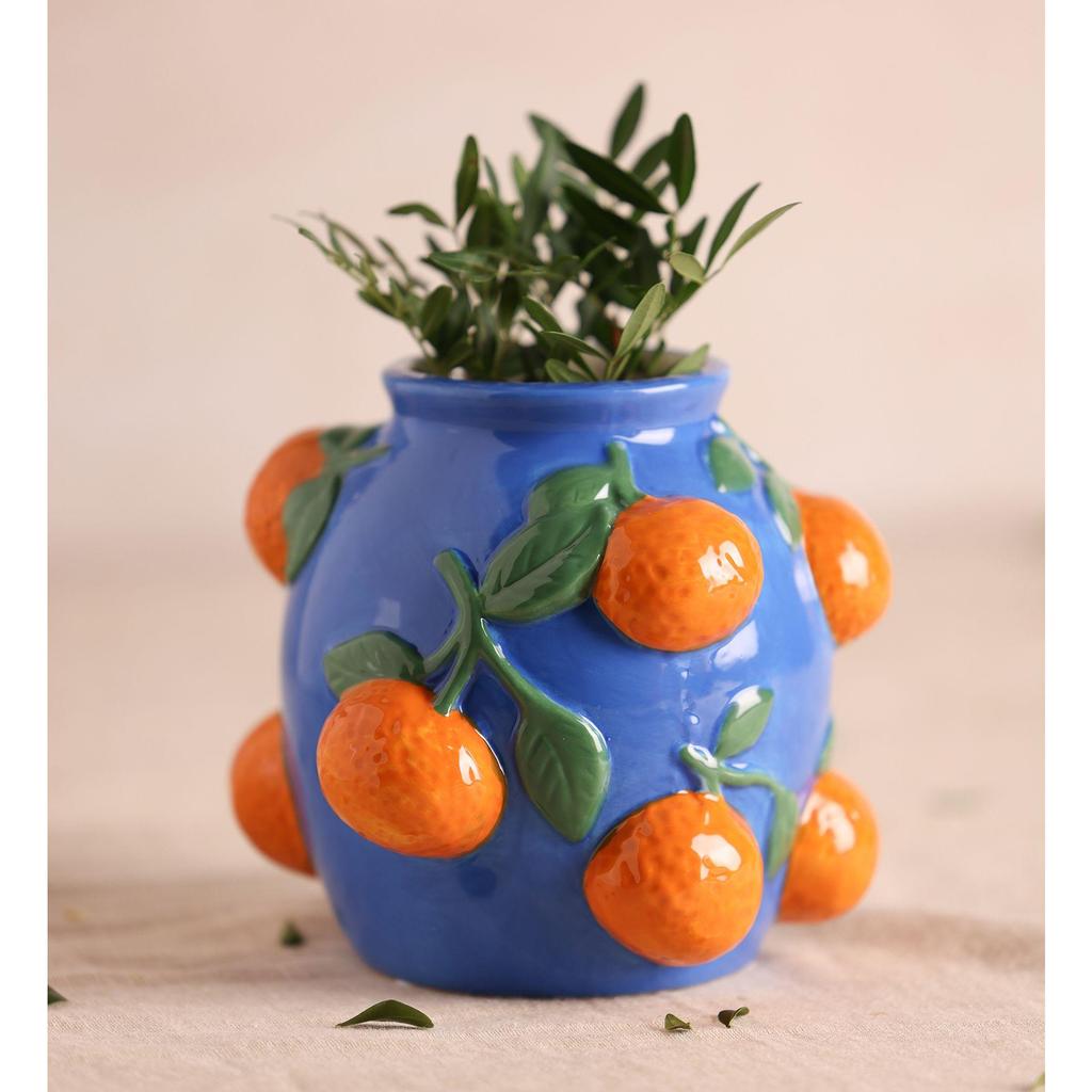 Hestia 14cm Blå Vase med Appelsiner