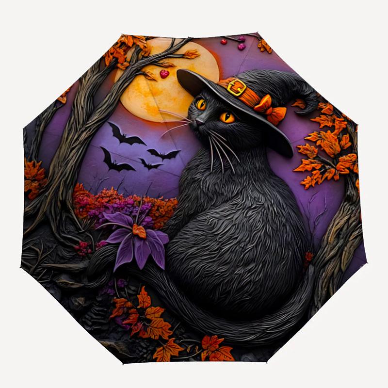 

1pc Halloween Cat Automatic Folding Umbrella, Sturdy And Durable Automatic Folding Umbrella with 8 Ribs, Convenient for Outdoor Use134