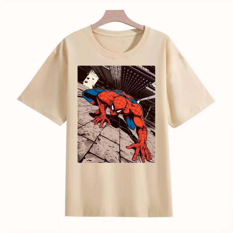 Adult and Children Marvel Retro American Comic Style SpiderUnisex Swinging Through The City Famous Scene Pure Cotton TShirt S