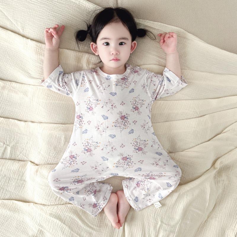 7A Antibacterial Newborn Cotton Pullover Romper: Summer Tagless, Seven-point Sleeves, Air-conditioned Baby Pajamas