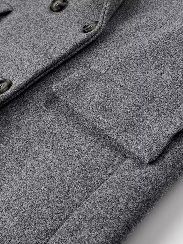 Palton Lung din Lână Artificială pentru Femei Palton cu Gât în V și Dublu Piept pentru Femei Palton Lung Gri pentru Femei, Rezistent la Vânt și Călduros Stil Clasic Minimalist