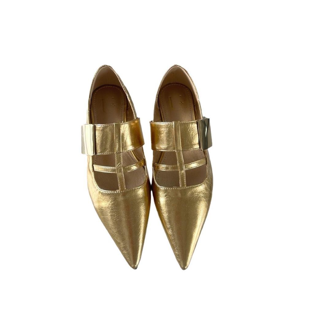 2025new Spring Autumn Women Pumps Natural Leather 22-24.5cm Cowhide+sheepskin+pigskin Pointed Toe T-strap Buckle Jane Shoes