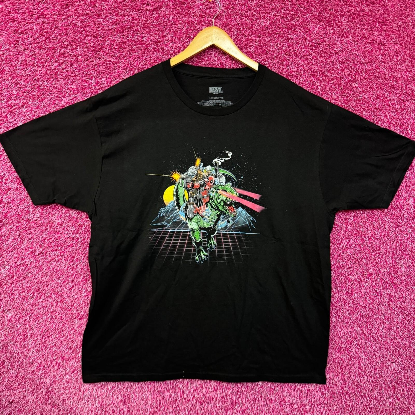 Deadpool Riding a Trex 100% Cotton T-shirt Mens Tees Top 2XL