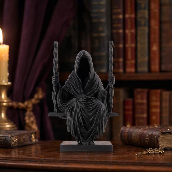 DYS 3D-gedruckte sitzende Sensenmann-Statue, gesichtsloser Mann in schwarzem Gewand auf Schaukel-Figur, gotische Kapuze Skulptur Ornament, dunkler Stil Figur Dekoration