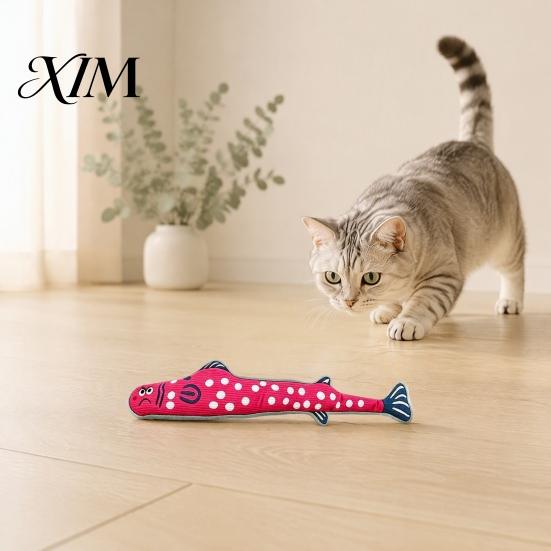Interactive Cat Kicker Toys Fish Toy, Natural Catnip And Crinkle Paper Soothing for Nervous Cats Filled Durable Plush Toy Anxiety Relief